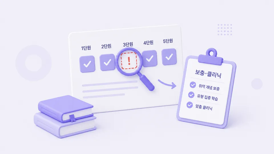 약한 단원을 진단해 보충·클리닉으로 연결하는 일러스트