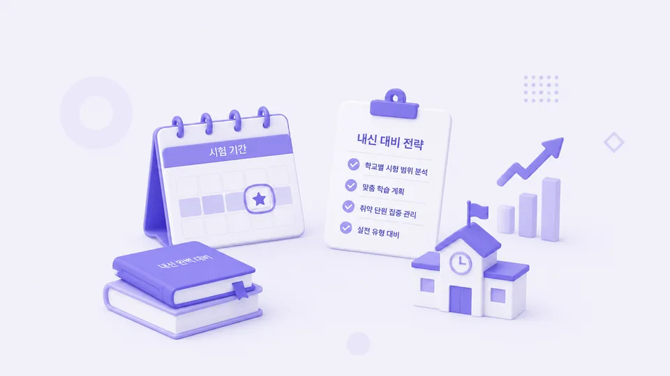 학교 시험 일정에 맞춘 내신 대비 관리와 학원별 비교 일러스트