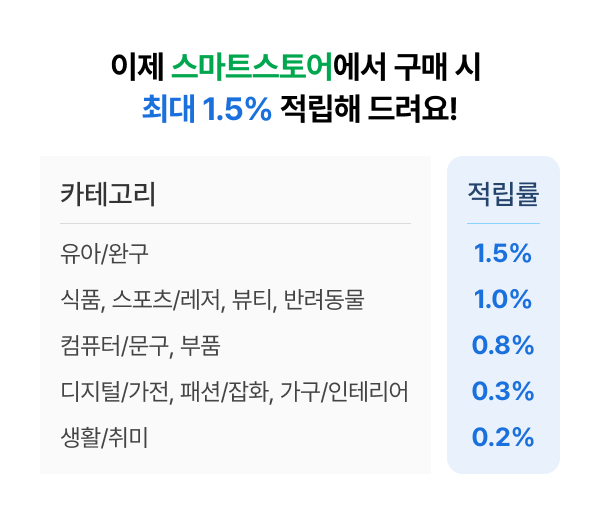 이제 스마트스토어에서 구매 시 최대 1.5% 적립해 드려요!